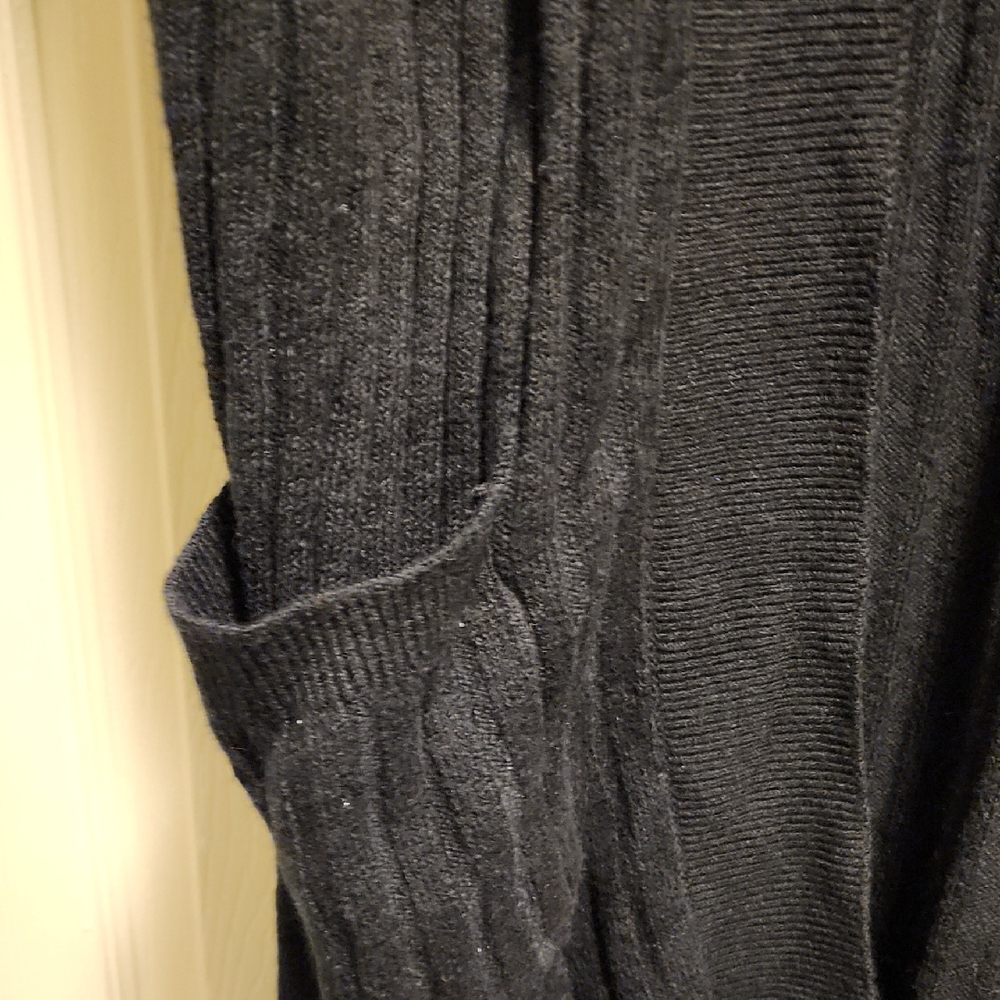Black Ribbed Open Front Cardigan - Picture 4 of 5